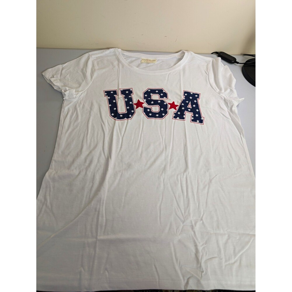 Bobbie Brooks Men's White USA Graphic Print Short Sleeve Crew Neck T-Shirt L